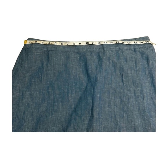 Talbots Plus Petite 20WP Blue Linen Cotton Floral Embroidered Skirt - Picture 3 of 10